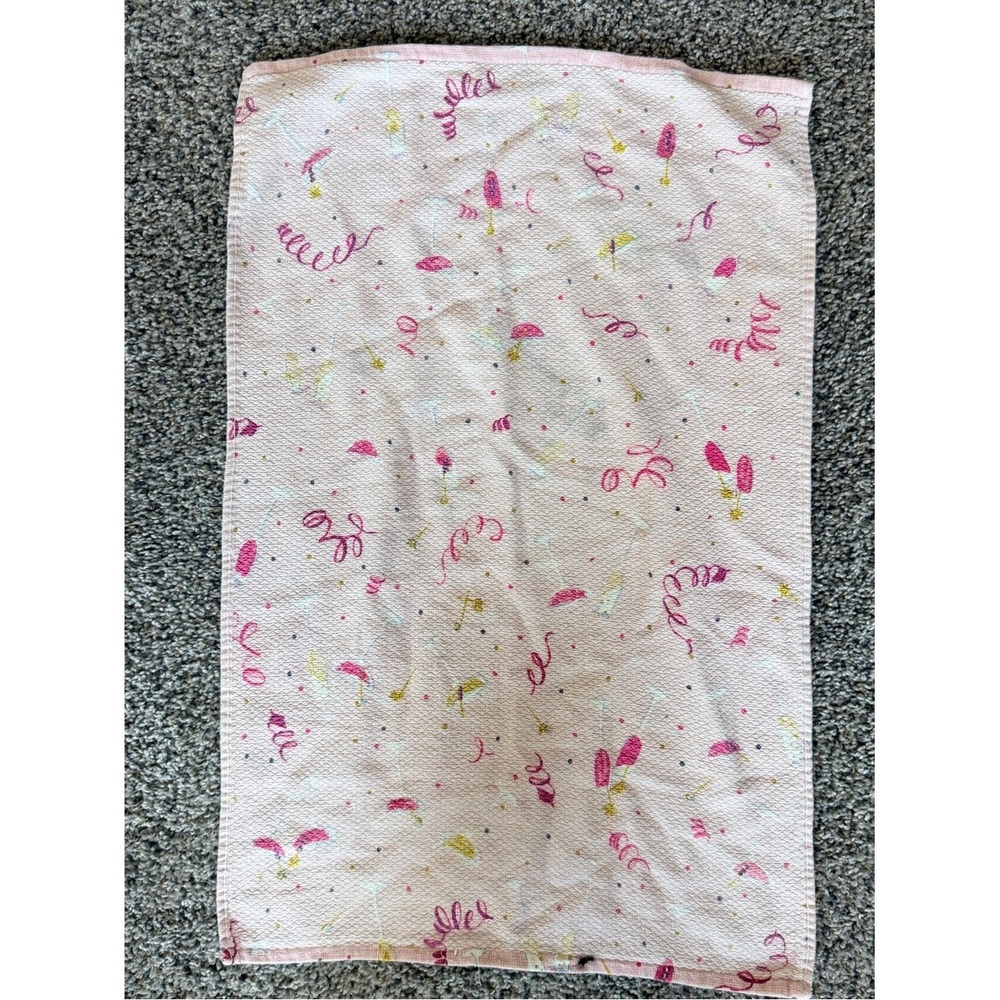Kate Spade Pink Confetti Print Kitchen Towel Gold Fleck Swirl Textured